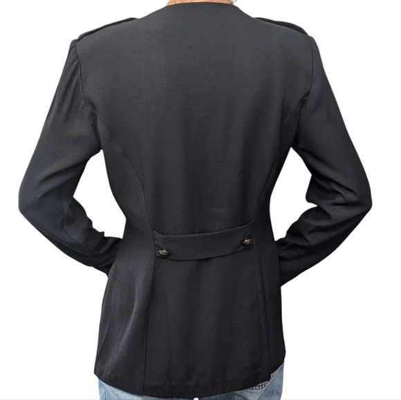 Vintage 80s Black Military Blazer Gold Buttons Power Suit Jacket Structured - Picture 3 of 16